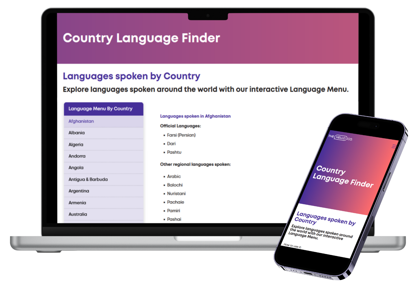 The Hello Co. Country Language Finder